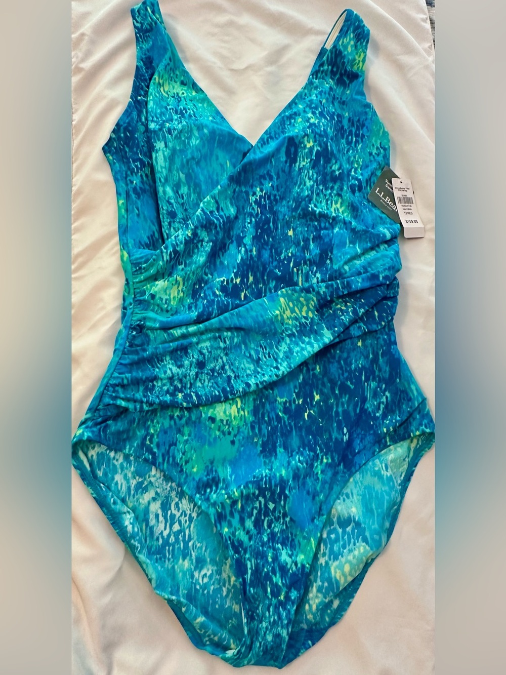 L.L. Bean Turquoise and Teal Patterned One-Piece Swimsuit - Picture 3 of 15